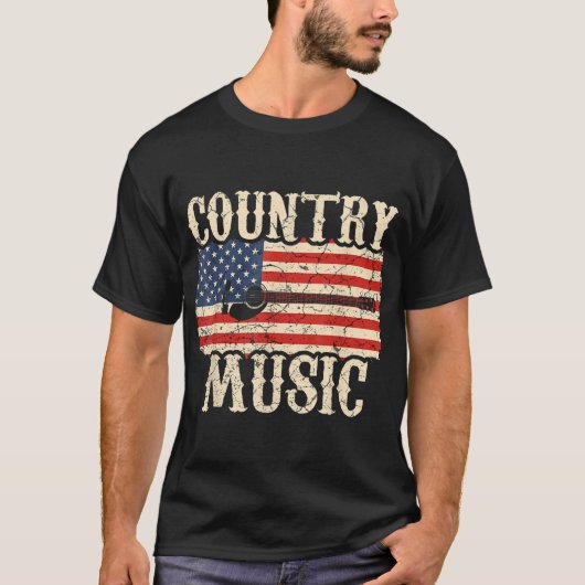 Country Music Guitar American Flag Gift T-shirt (Voorkant)