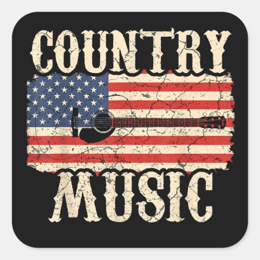 Country Music Guitar American Flag Gift Vierkante Sticker (Voorkant)