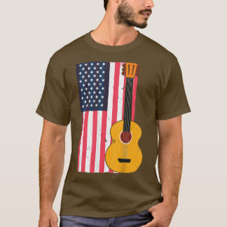 Country Music Retro Guitar American Flag T-shirt