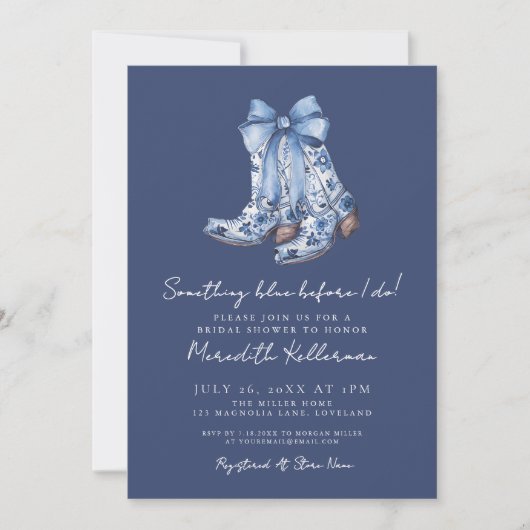 Country Navy Blue Bow Cowboy Vrijgezellenfeest Kaart (Voorkant)