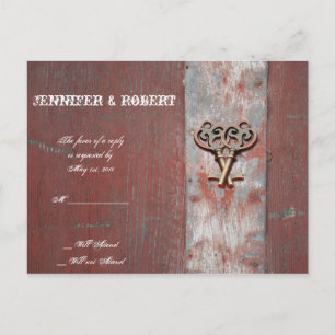 Country Painted Wood Skeleton Keys Wedding RSVP Uitnodiging Briefkaart