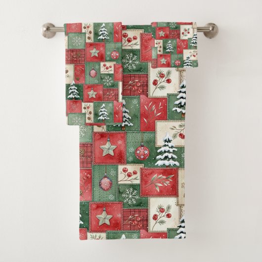 Country patchwork christmas pattern bad handdoek (Insitu)