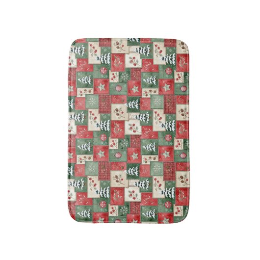 Country patchwork christmas pattern badmat (Voorkant Verticaal)