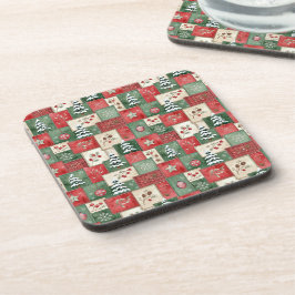 Country patchwork christmas pattern bier onderzetter