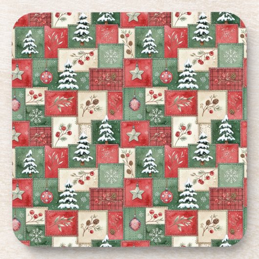 Country patchwork christmas pattern bier onderzetter (Voorkant)