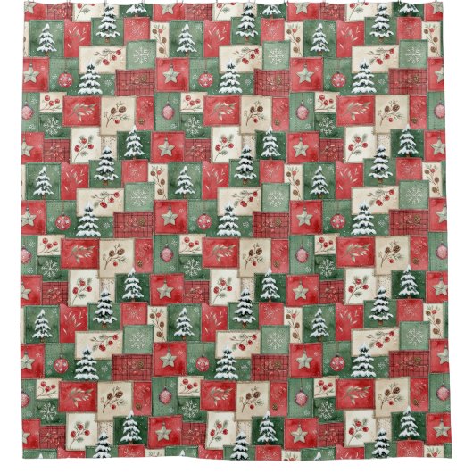 Country patchwork christmas pattern douchegordijn (Voorkant)