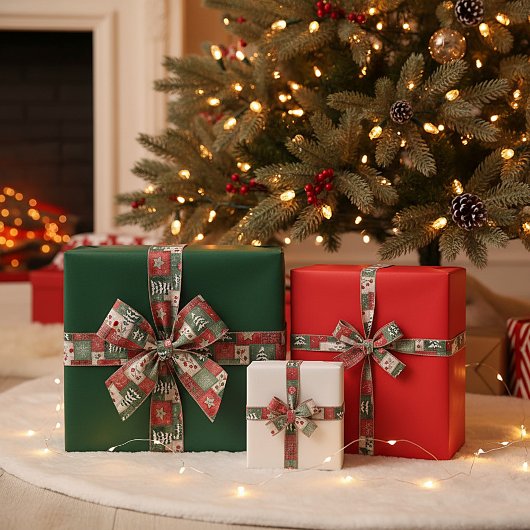 Country patchwork christmas pattern grosgrain lint