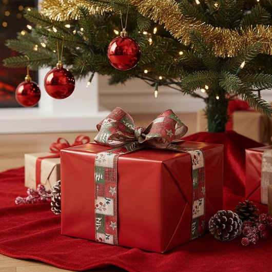 Country patchwork christmas pattern grosgrain lint