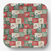 Country patchwork christmas pattern papieren bordje (Voorkant)