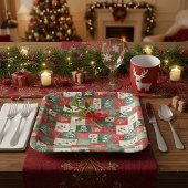 Country patchwork christmas pattern papieren bordje