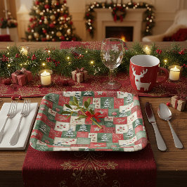 Country patchwork christmas pattern papieren bordje