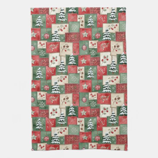 Country patchwork christmas pattern theedoek (Verticaal)