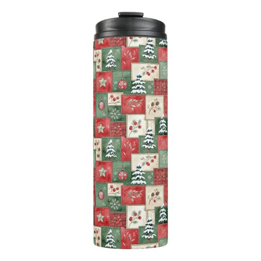 Country patchwork christmas pattern thermosbeker (Voorkant)