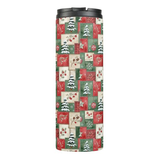 Country patchwork christmas pattern thermosbeker (Achterkant)