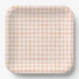 Country Peach gekleurde Gingham Paper Borden Papieren Bordje