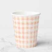 Country Peach Gekleurde Gingham Paper Cups Papieren Bekers (Achterkant)