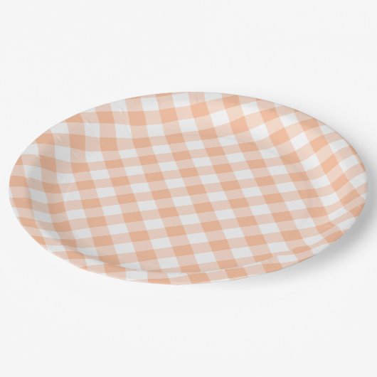 Country Peach Gingham Papieren Bordje (Gekanteld)