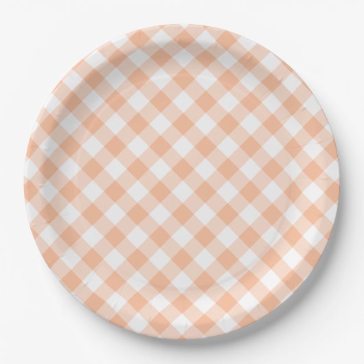 Country Peach Gingham Papieren Bordje (Voorkant)