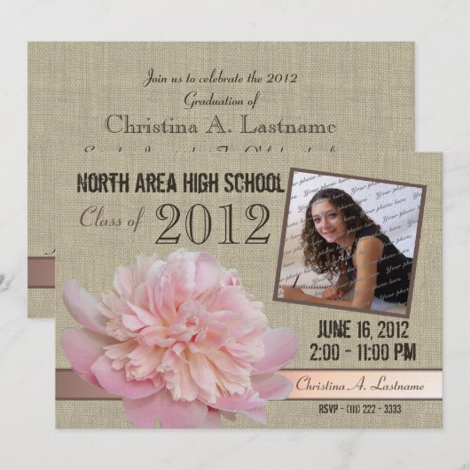 Country Peony Afstuderen Foto Kaart (Voorkant / Achterkant)