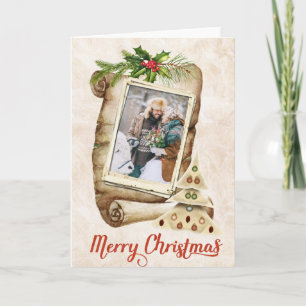 Country Photo Christmas Kaart met groen en dennen