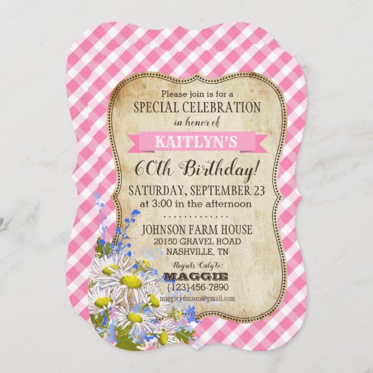 Country picknick met Daisy Bouquet Verjaardag Uitn Kaart (Voorkant / Achterkant)