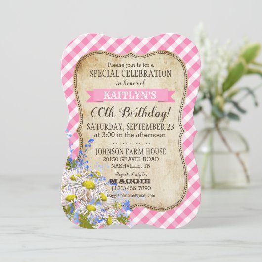 Country picknick met Daisy Bouquet Verjaardag Uitn Kaart (Staand voorkant)