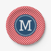 Country Picknick Red Gingham Personaliseer Monogra Papieren Bordje (Voorkant)