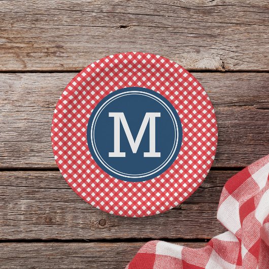 Country Picknick Red Gingham Personaliseer Monogra Papieren Bordje