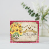 Country Picnic Zonnebloem Gingham Bewaar de datum Aankondigingskaart (Staand voorkant)