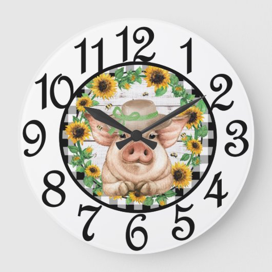 Country Pig Acrylic Wall Clock Grote Klok (Voorkant)