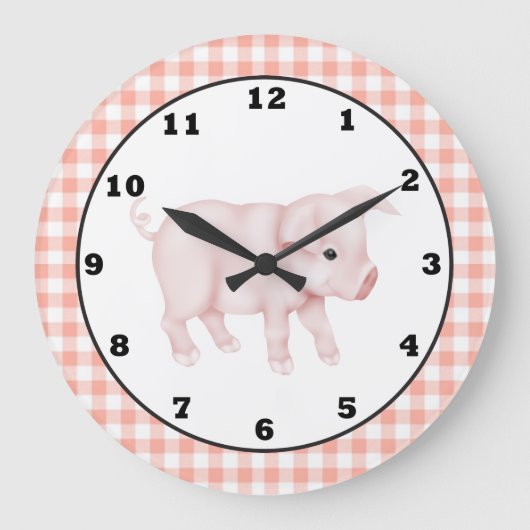 Country Pig Cartoon wall clock Grote Klok (Voorkant)