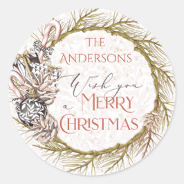 Country Pine Candy Cane Vrolijk Kerstfeest Ronde Sticker