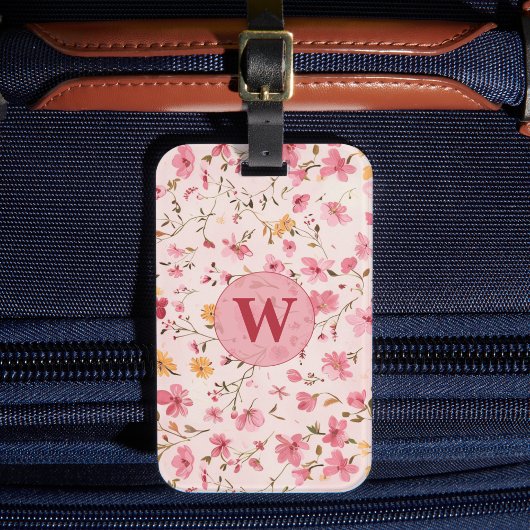 Country Pink Floral Bagagelabel