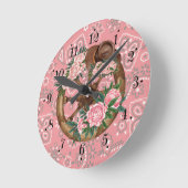 Country Pink Flower Hat Wagon Wheel Wall Clock Ronde Klok (Hoek)