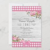 Country Pink Gingham Floral Baby shower Kaart (Voorkant)