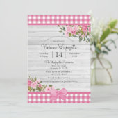 Country Pink Gingham Floral Baby shower Kaart (Staand voorkant)
