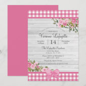 Country Pink Gingham Floral Baby shower Kaart (Voorkant / Achterkant)