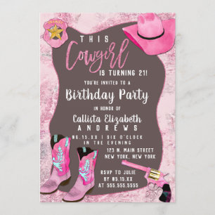 Country Pink Glitter Cowgirl Waterverf Verjaardag Kaart