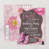 Country Pink Glitter Cowgirl Waterverf Verjaardag Uitnodiging Briefkaart (Voorkant / Achterkant)