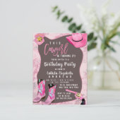 Country Pink Glitter Cowgirl Waterverf Verjaardag Uitnodiging Briefkaart (Staand voorkant)