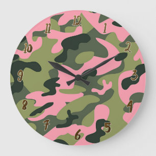 Country Pink Green Army Camo Camouflage Pattern Grote Klok