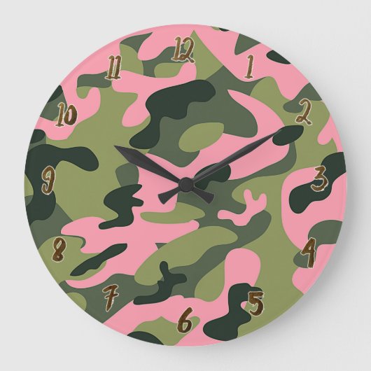 Country Pink Green Army Camo Camouflage Pattern Grote Klok (Voorkant)