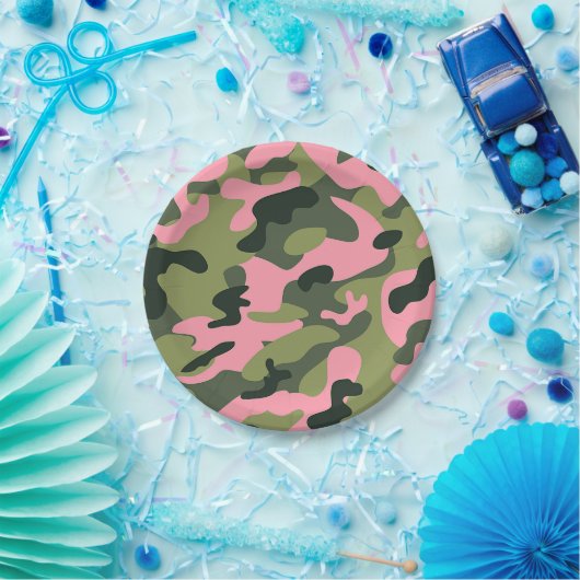 Country Pink Green Army Camo Camouflage Verjaardag Papieren Bordje (Feest)