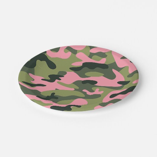 Country Pink Green Army Camo Camouflage Verjaardag Papieren Bordje (Gekanteld)