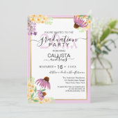 Country Pink Paarse Yellow Wild Flowers Afstuderen Kaart (Staand voorkant)