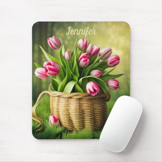 Country Pink Tulips Muismat (Met muis)