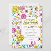 Country Pink Yellow Floral Waterverf Afstuderen Kaart (Voorkant)