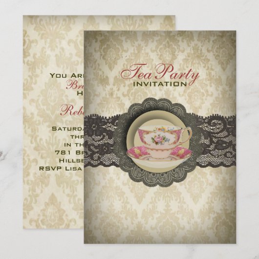 Country Place bloementheekopjes Bruids Tea Party Kaart (Voorkant / Achterkant)