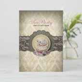 Country Place bloementheekopjes Bruids Tea Party Kaart (Staand voorkant)