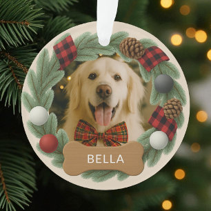 Country Plaid Hondennaam Foto Vakantie Kerstmis Ornament